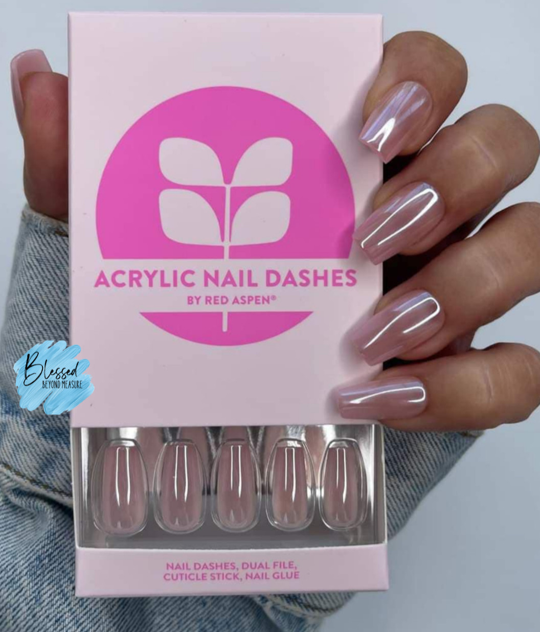 Red Aspen Press On Nails~Inspiring Ida~ACRYLIC~Long~Coffin~Pink~Glazed~Shiny