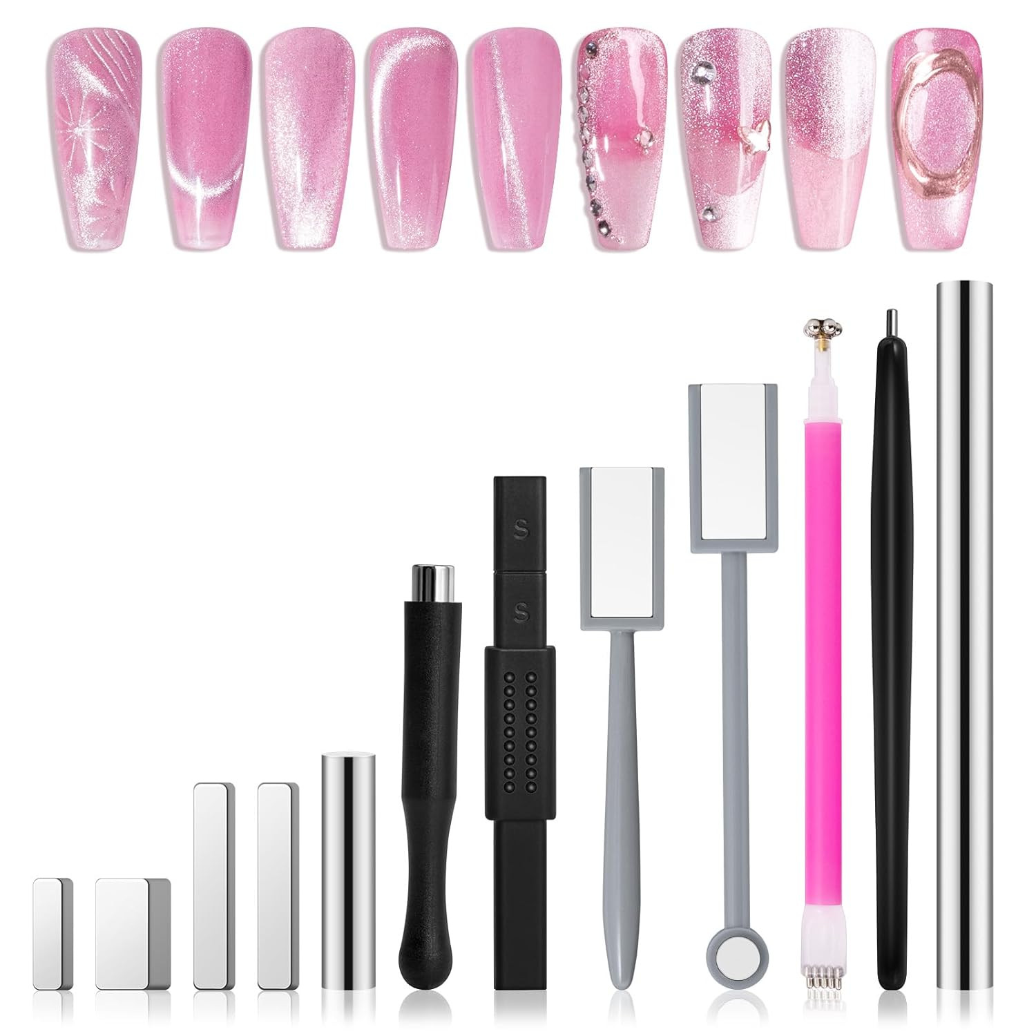 Nail Magnet Set 12PCS, Cat Eye Gel Nail Polish Magnets, Square round Double Ende
