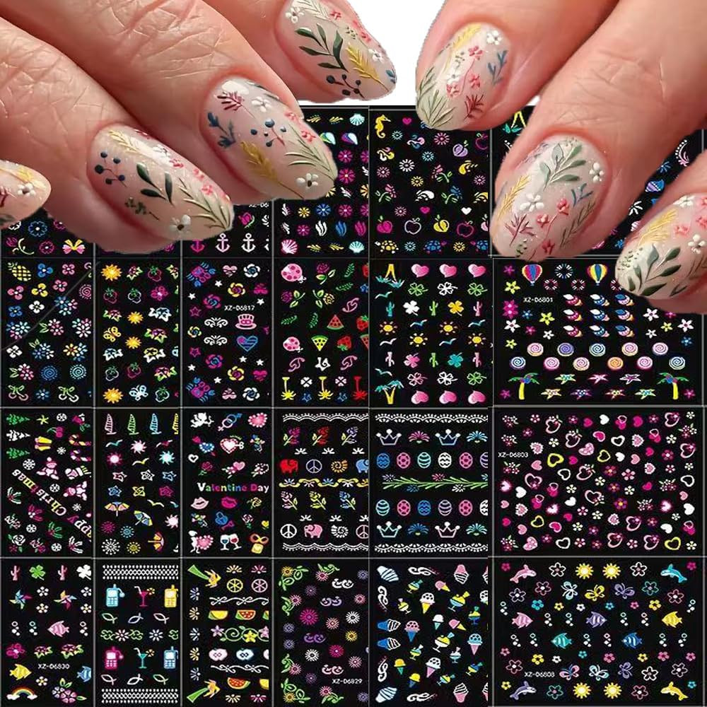 Flowers Nail Decals 3D Self-Adhesive White Floral Nail Art Stickers Wedding Lace