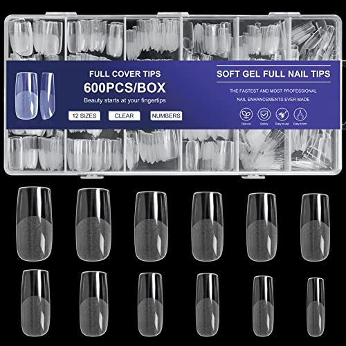 Square Nail Tips 600 PCS Artificial Full Cover 600 Count (Pack of 1) Clear