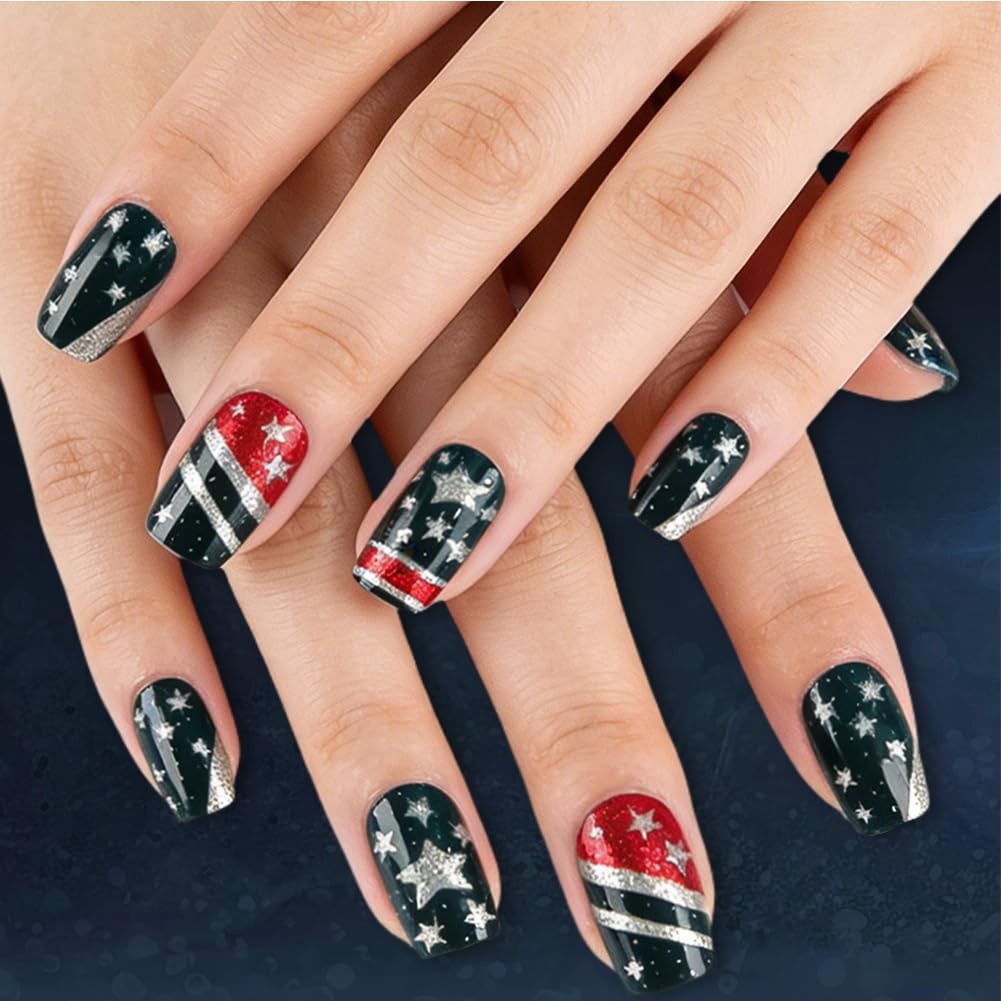 4th of July Nails – Fourth Press On Red and Blue Five-Pointed Star