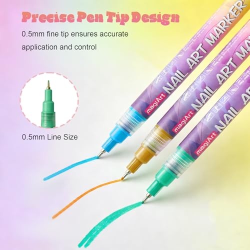 Nail Art Pens Precision Tip Nail Art Markers Set Easy to Use for 12 Colors