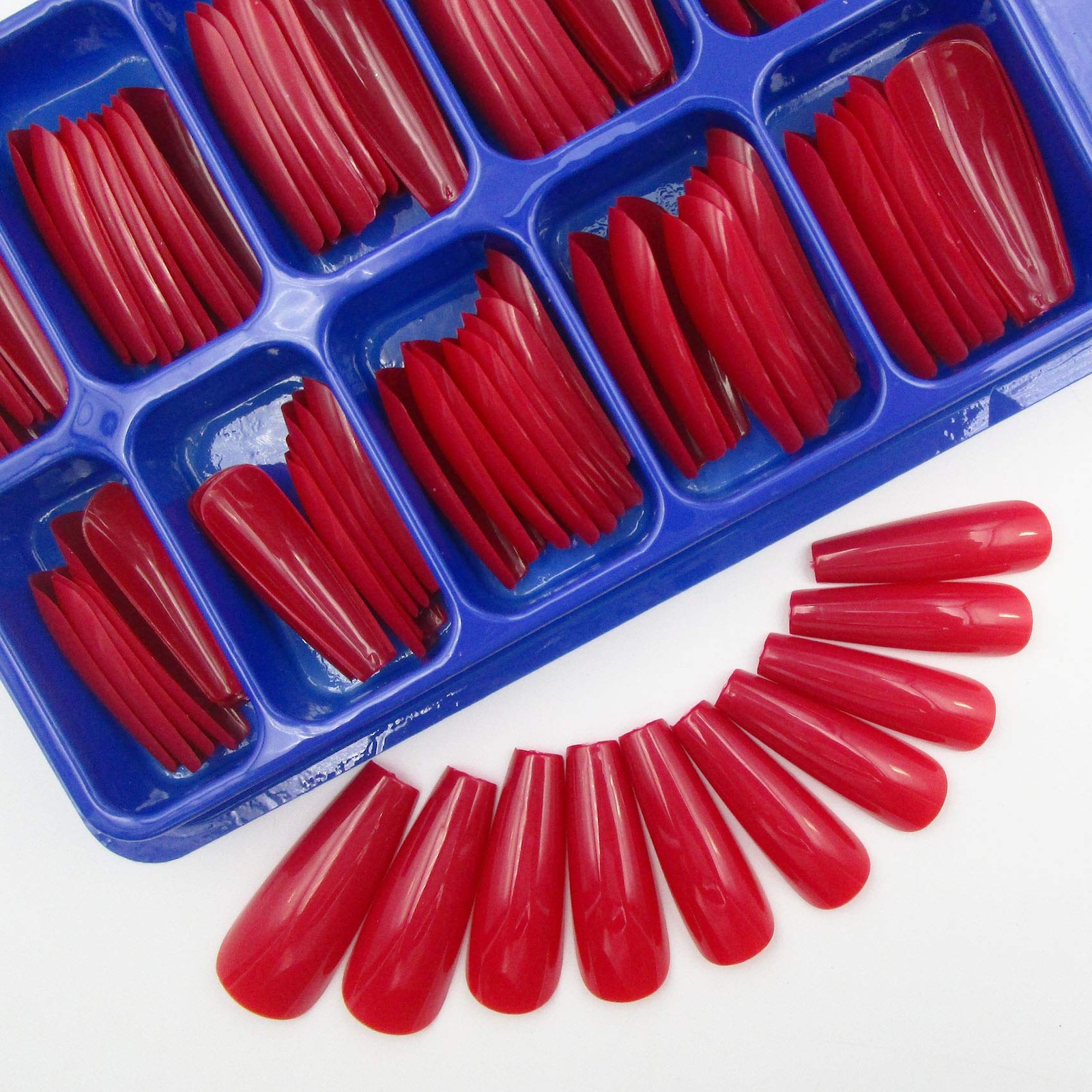 100pc Red Press on Nails Medium Coffin Fake Nails, Press-on long,