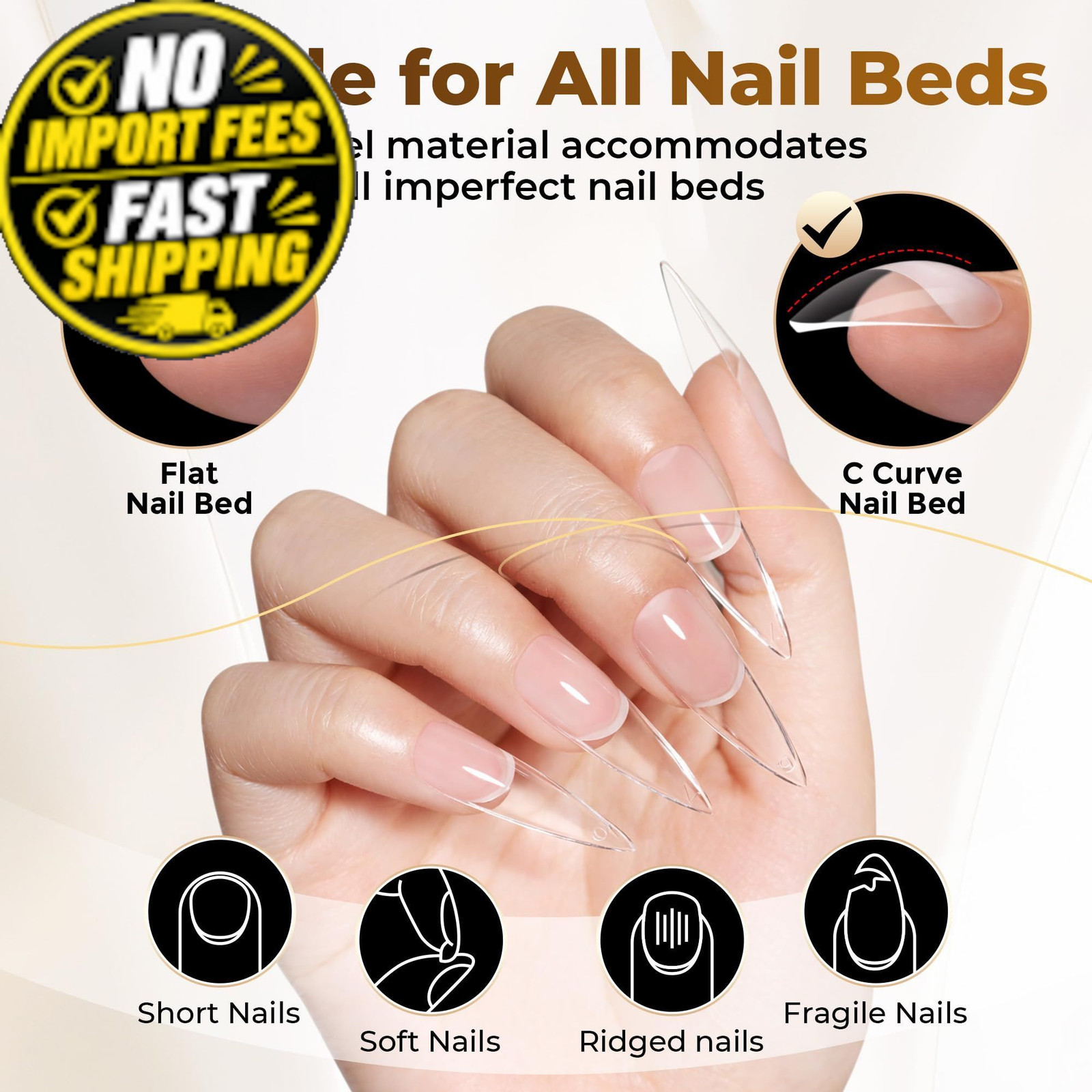 UNA GELLA Long Stiletto Nail Tips 504PCS, Full 504 Count (Pack of 1), Clear
