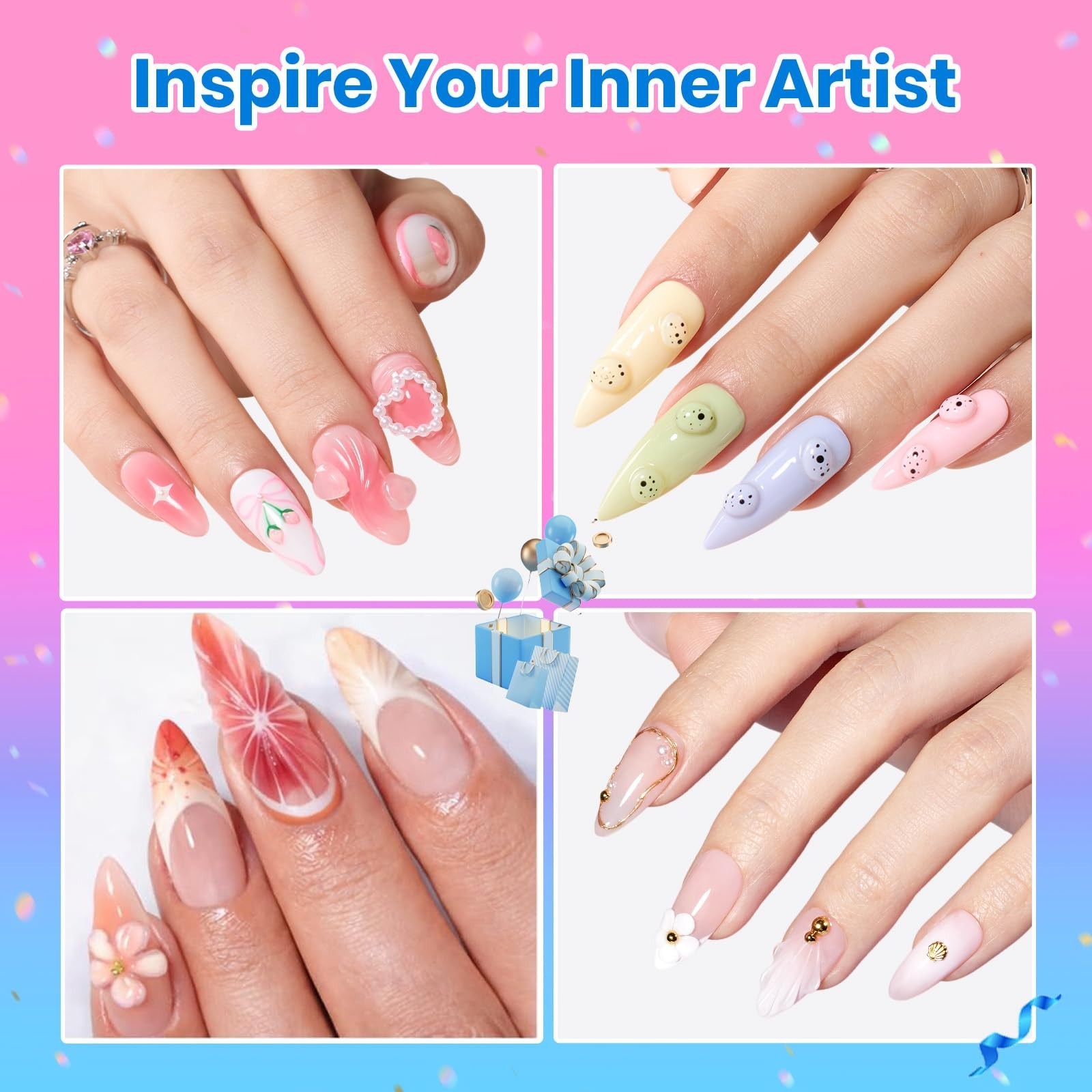 3D Gel Nail Art Kit – 1oz Clear Builder Gel, 5-in-1 Non-Sticky Sculpting Pen for