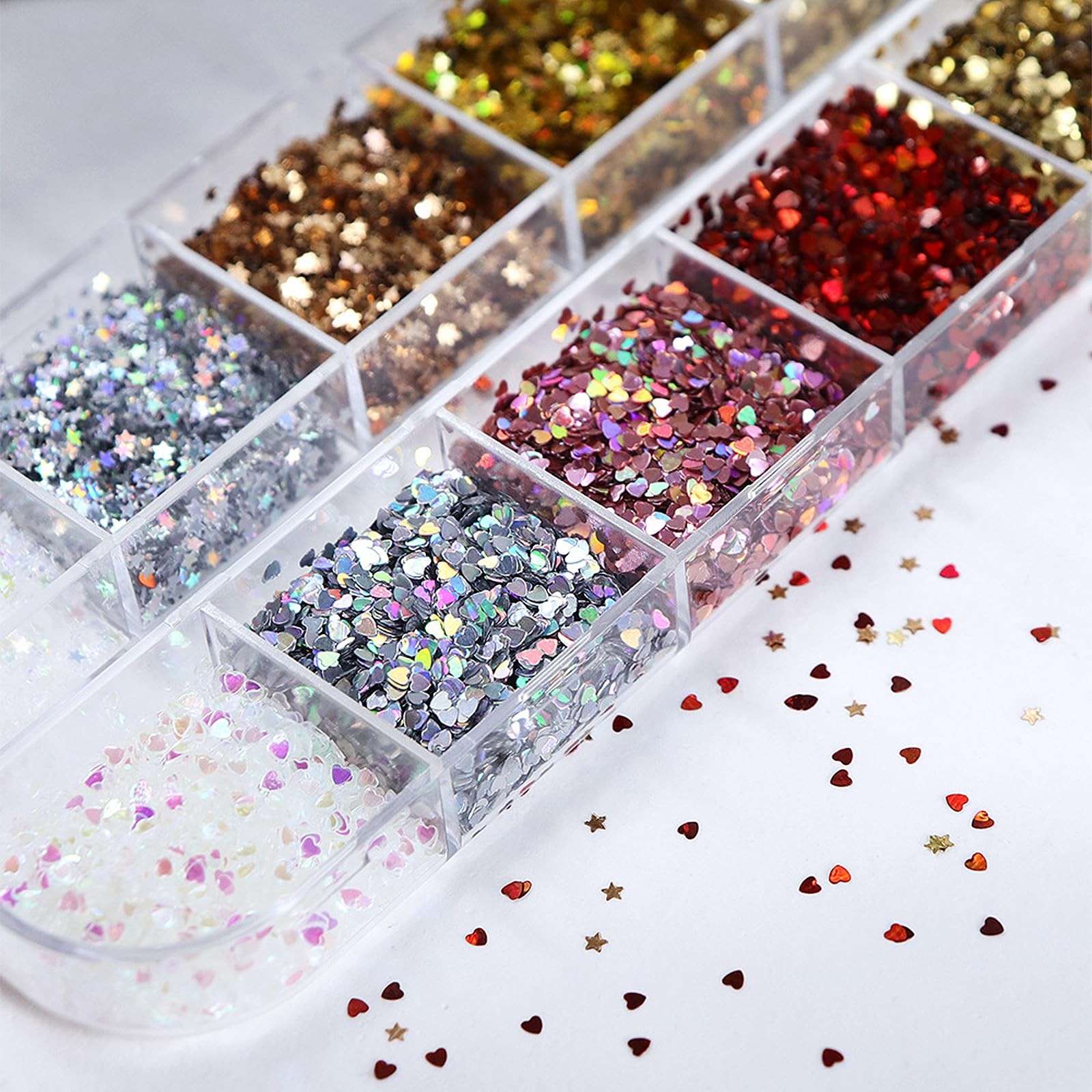 Heart Nail Art Glitter,Holographic Mini Love Heart Star Nail Art Flakes Multi…