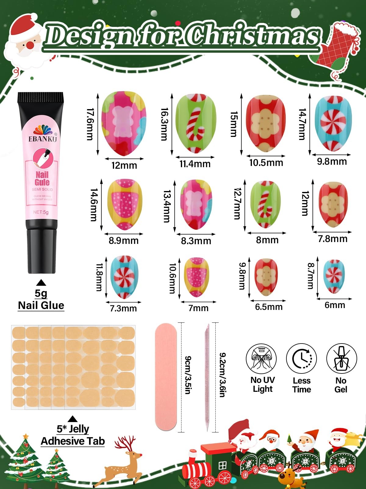 72 Pieces Christmas Press on Nails for Kids, EBANKU 3 Pack Kid Fake Nail | Ki…