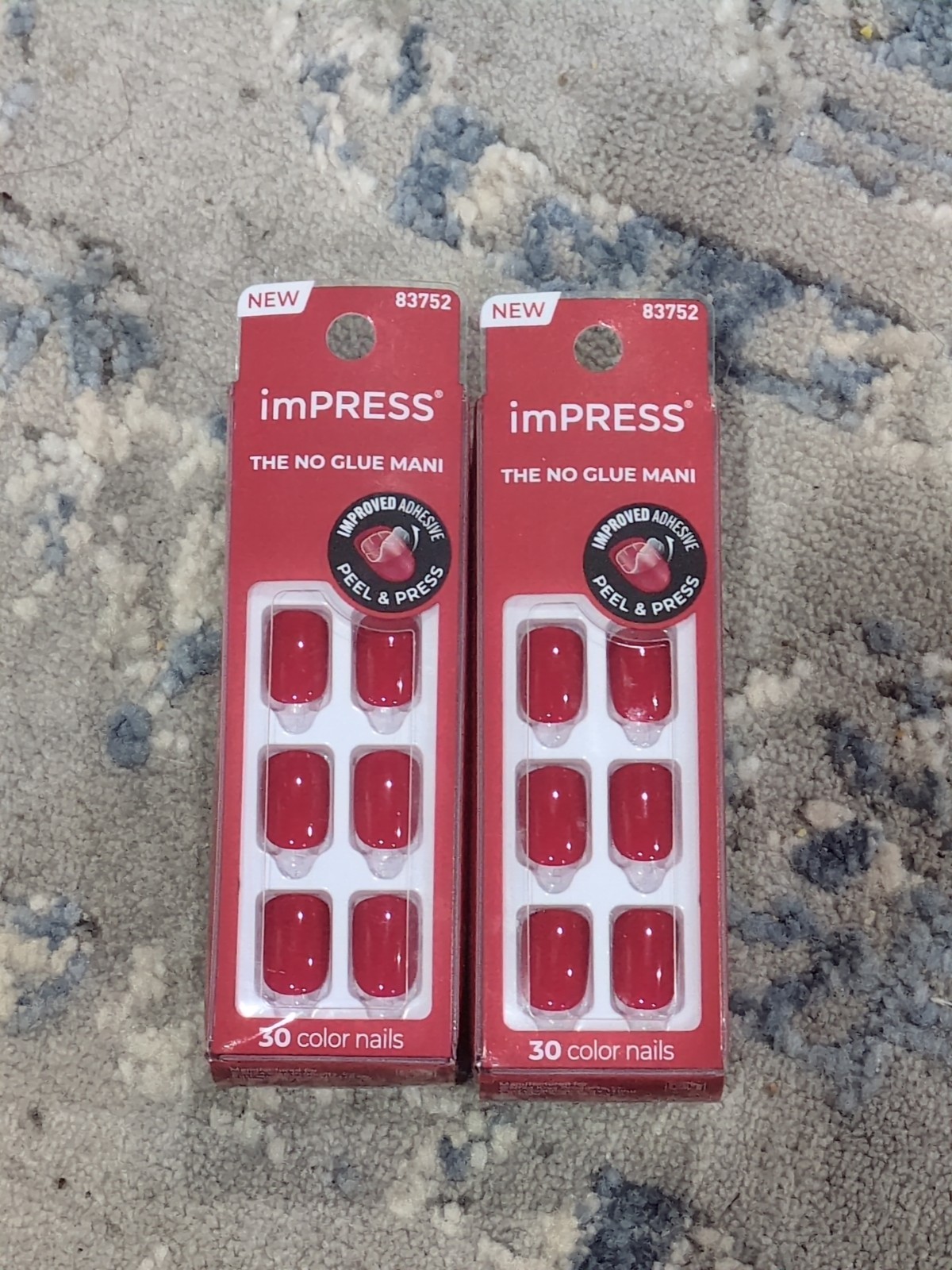 2-PK ImPress The No Glue Mani 30 Color Gel Nails -13 REDDY OR NOT- RED Short