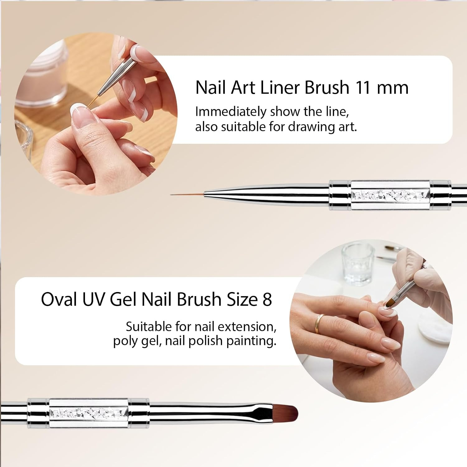 2Pcs Professional Hard Gel Nail Brushes, Dual-Ended Builder Gel Brush Set with R