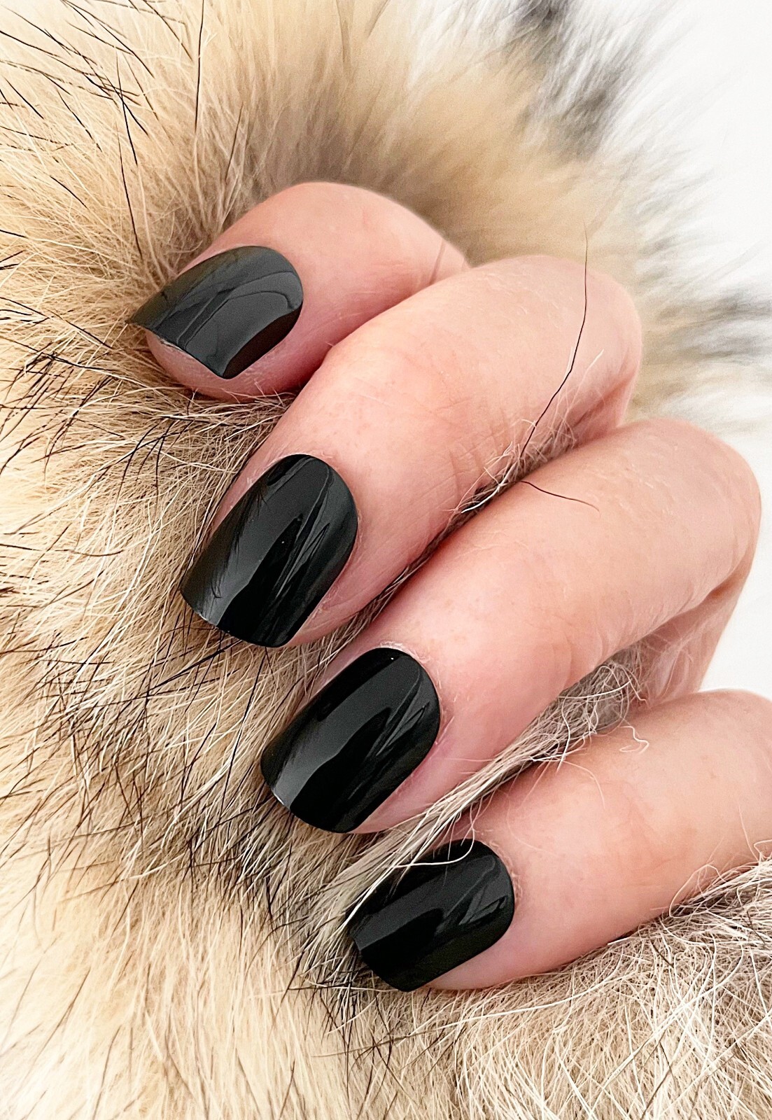 Handmade Press On Nails – Glossy Short Square Nails, Black White Red Fake Nails