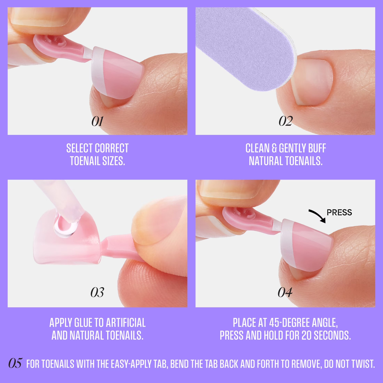 Core Color Short Squoval Press-On Toenails, White, 26 Pieces