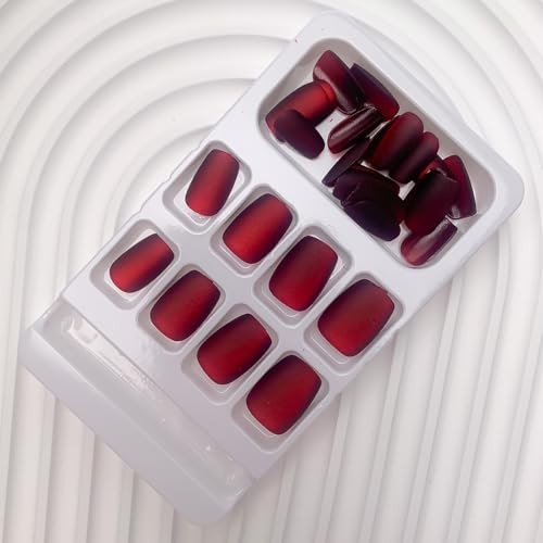 Wine Red Fake Nails Square Press on Nails Short Square (Pack of 30) Style 26
