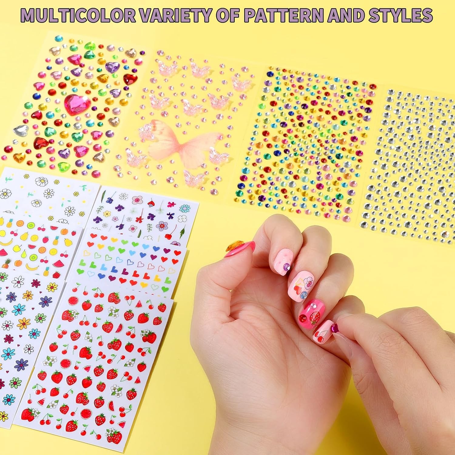 Complete Kids Nail Art Kit Press On Nails Polish Rhinestone Glitter Stickers