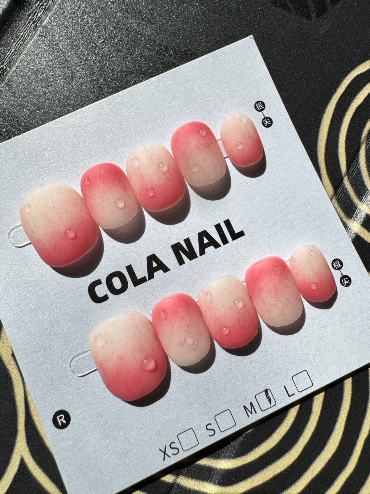 COLA NAIL Press-On Nails Square Medium Pink/White Peach Style Full Cover
