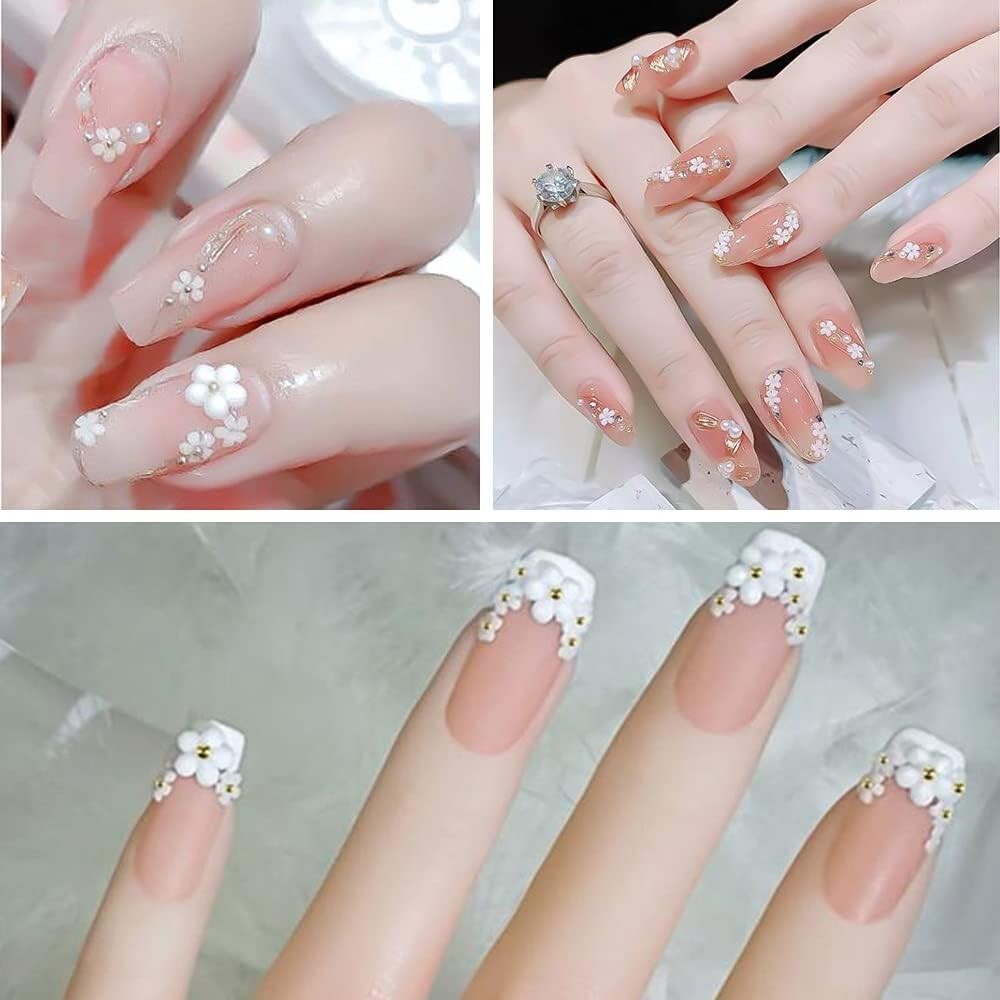 2 Sets 3D Acrylic Flowers Nail Embellishment Nail Decals Floral Pearl Steel Ball