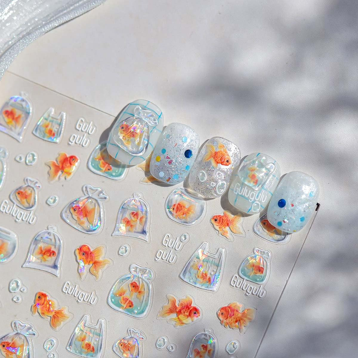 Koi Fish Nail Stickers for Nail Art Iridescent Shimmer Bagful Goldfish Nail Deca