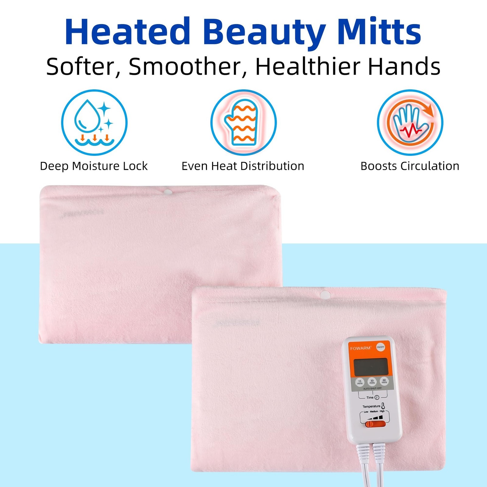 Electric Hand Warmer, Heated Beauty Mitts, 3-Temp Levels & Timer, Digital Dis…