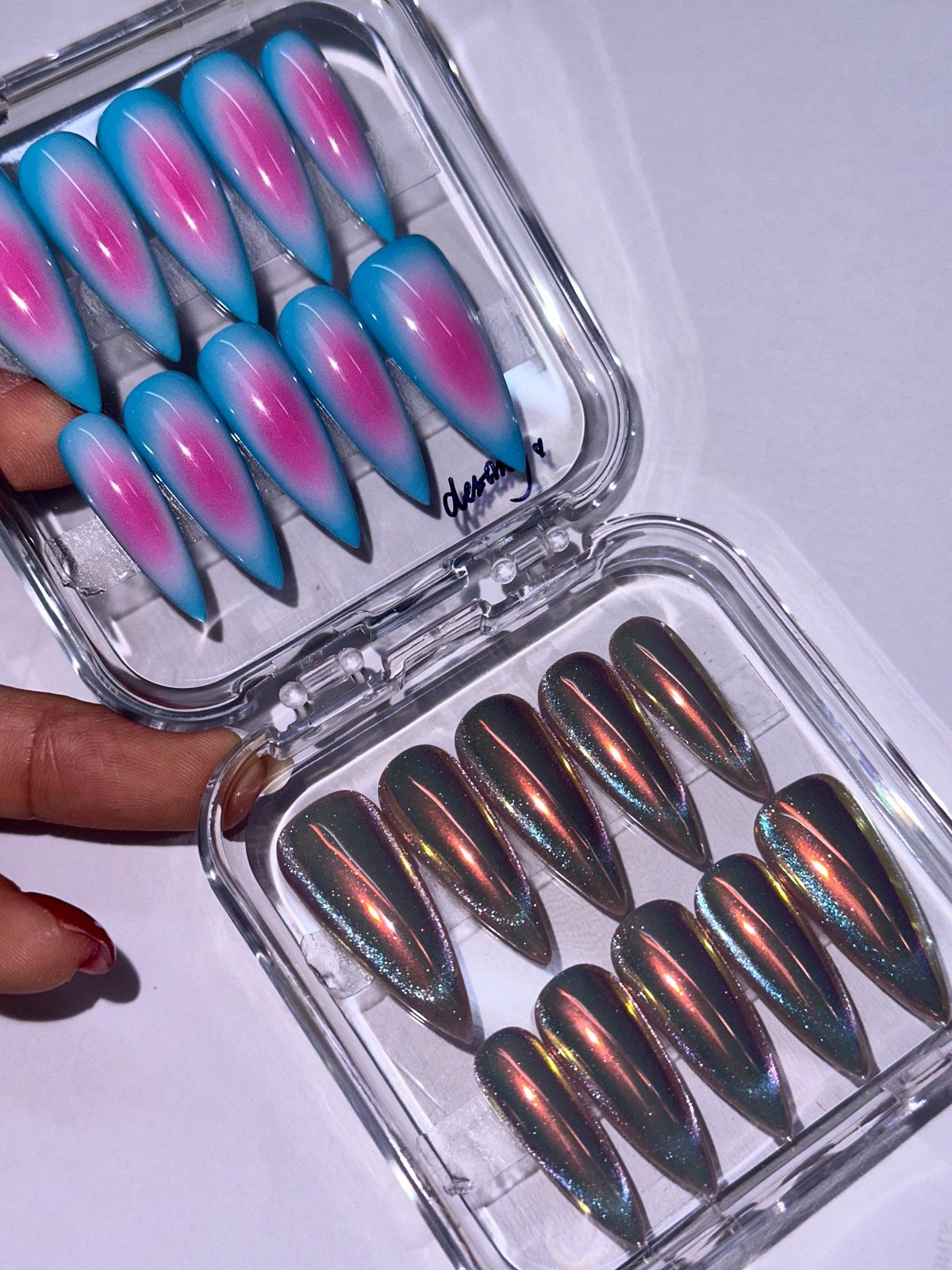 Custom Handmade Silver Holographic Chrome Long Stiletto Press on Nails