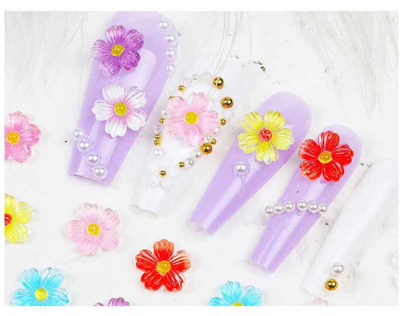 5Pcs Mini Daisy Flower Resin Flatback Nail Art Case Hair Pin Decoration NH17