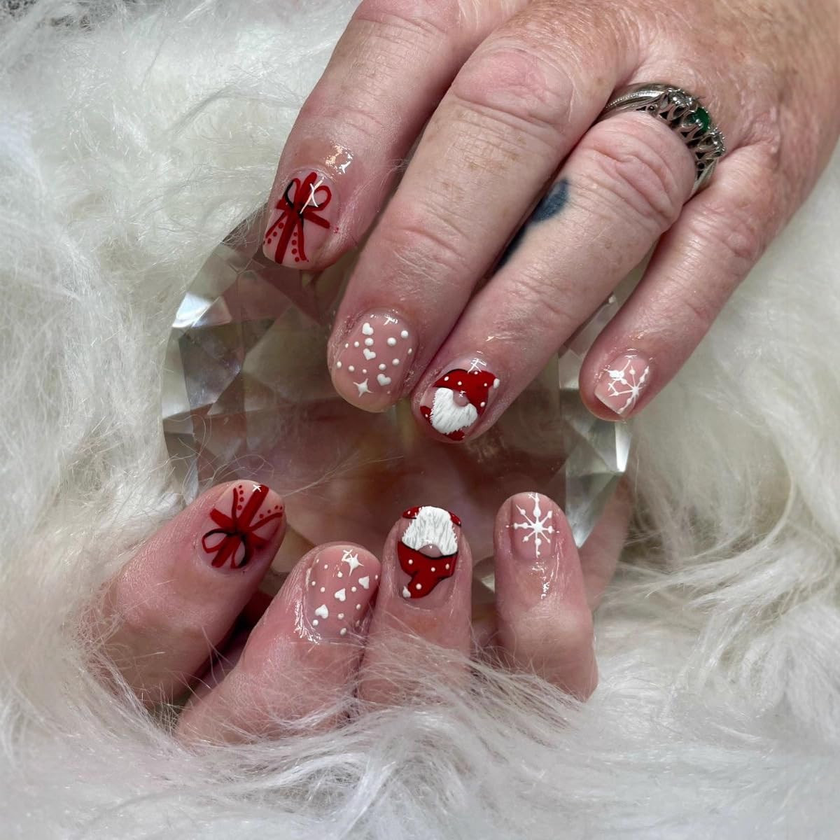 24Pcs Christmas Press on Nails Extra Short Square Red Gift Santa Claus Snowflak