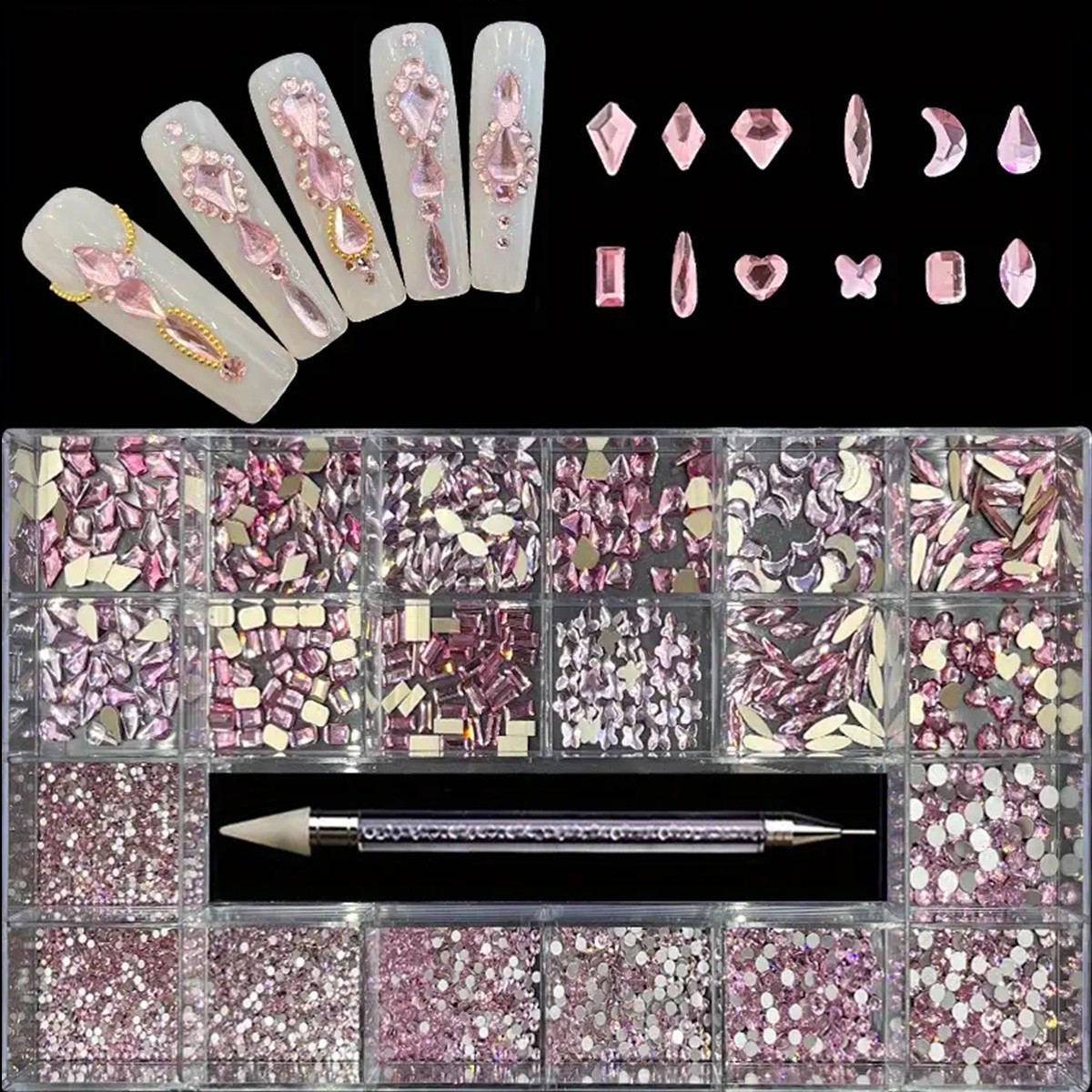 21 grid nail art diamond flat bottom glass diamond multi-style special-shaped di