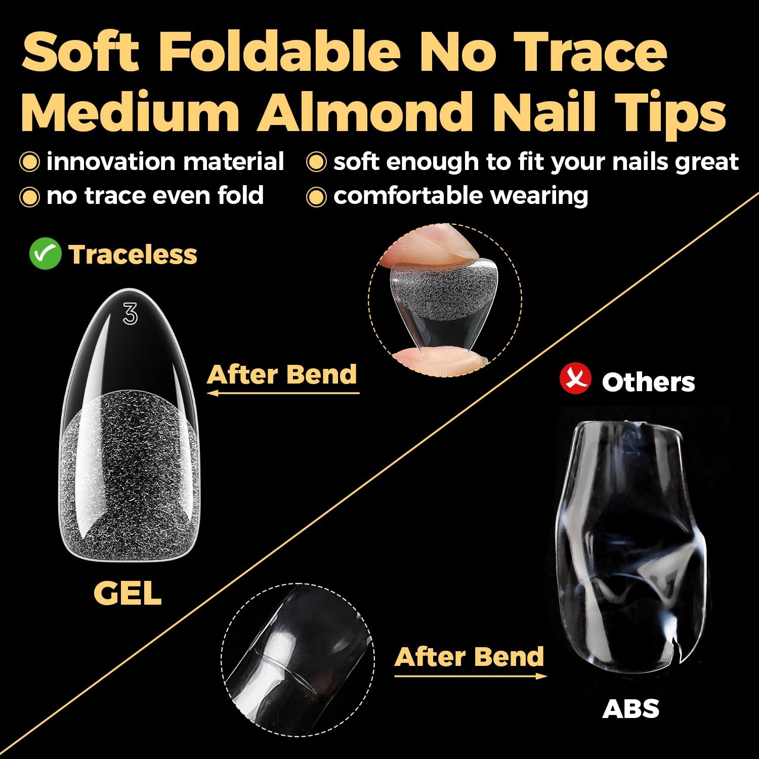 Una Gella 600 Pcs Almond Gel Nail Tips Pre Etched Medium Almond Nail Tips 12