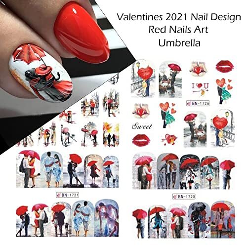 12 Sheets Nail Stickers Love Tower Umbrella Patterns Design Valentine’s Day