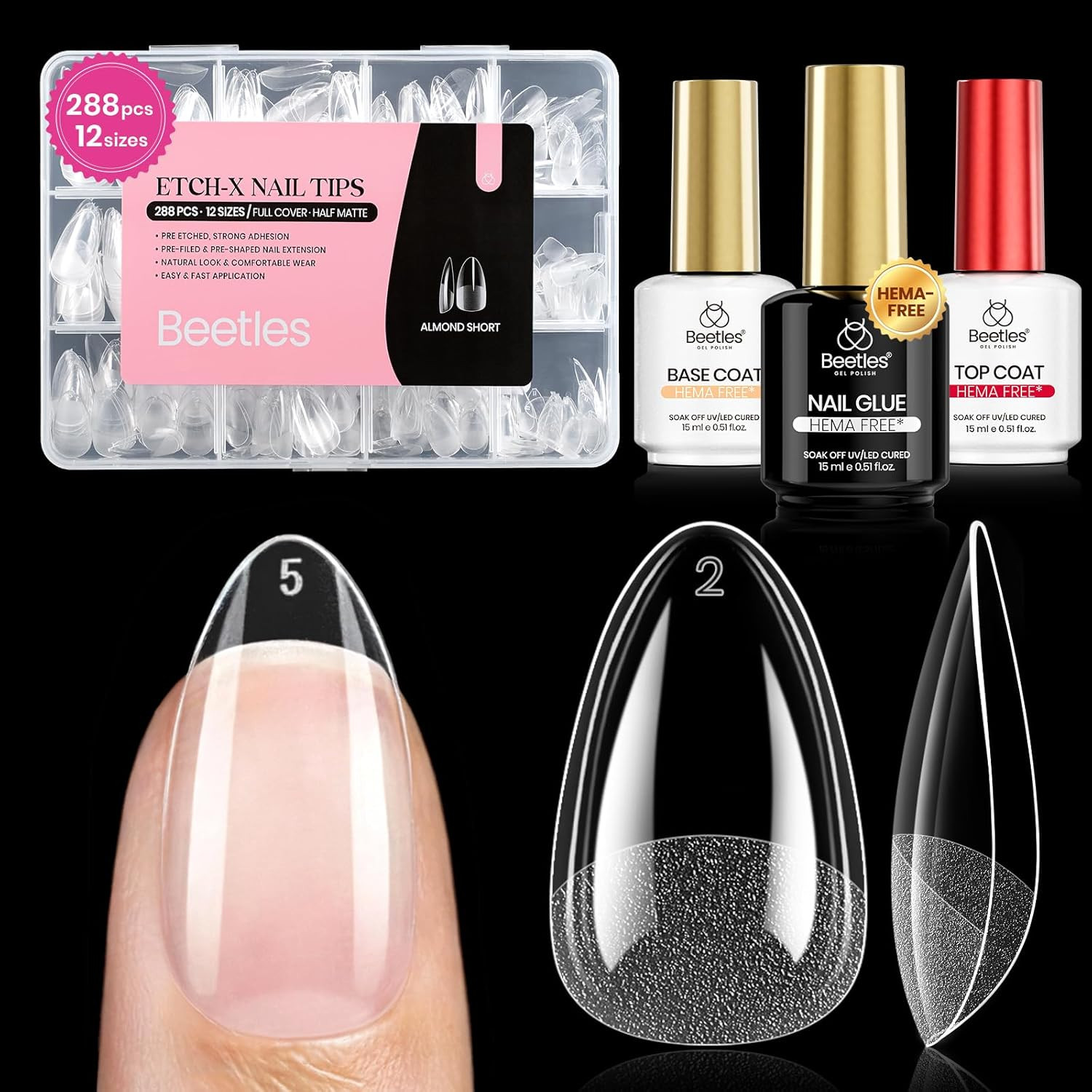 Beetles 9 in 1 Nail Glue Gel for Nail Tips and Clear Acrylic Nails Long Lasting,