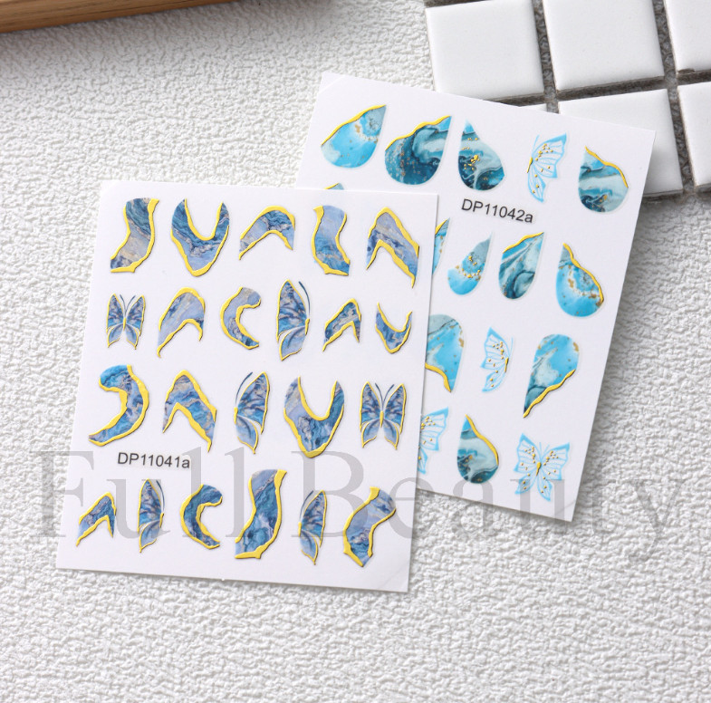 4 Sheets 3D Marble Nail Art Wraps Gold Swirl Stripe Stickers Self Adhesive NS2