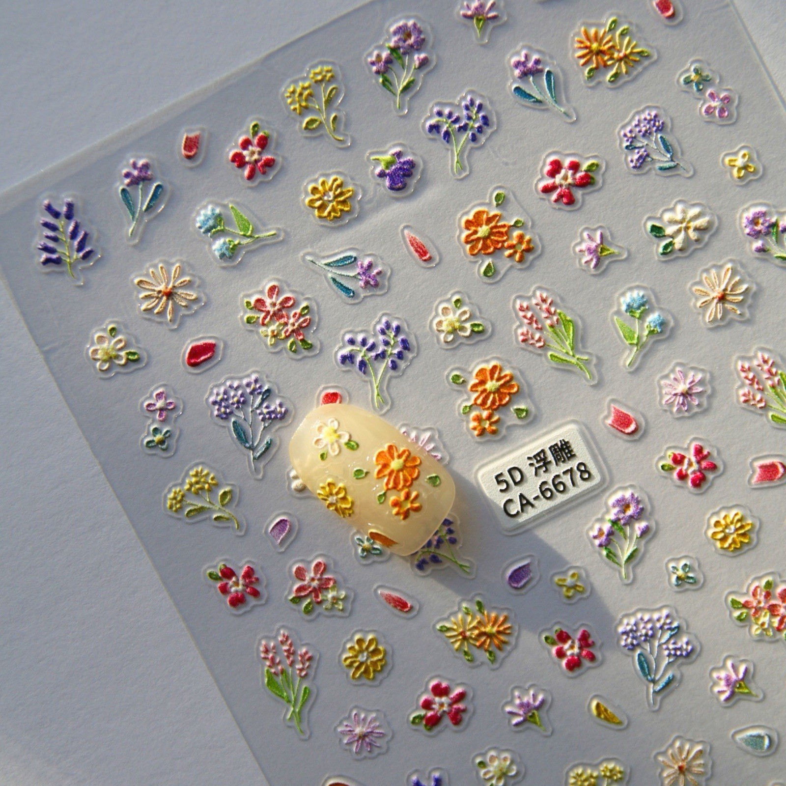 Pastel Floral 3D Nail Stickers Wild Flowers Nail Decals Colorful Flower Nails