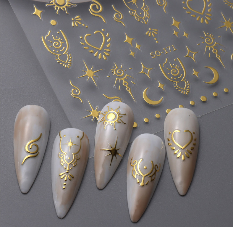 Retro Star Moon Metallic Gold Silver Laser Spiritual Baddies Nail Stickers NS39
