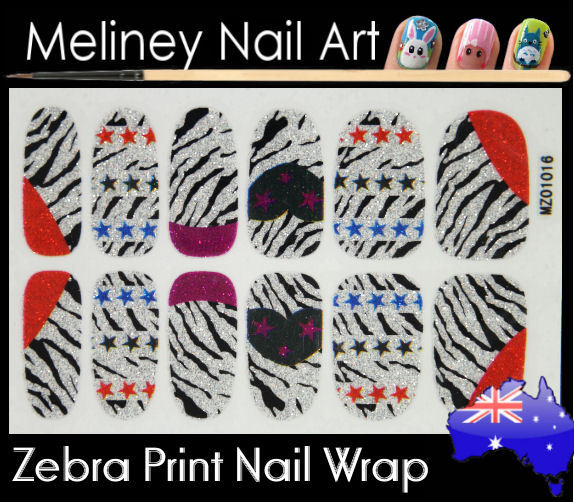 Zebra Print Full Cover Glitter Nail Art Wraps Stickers Pattern Animal