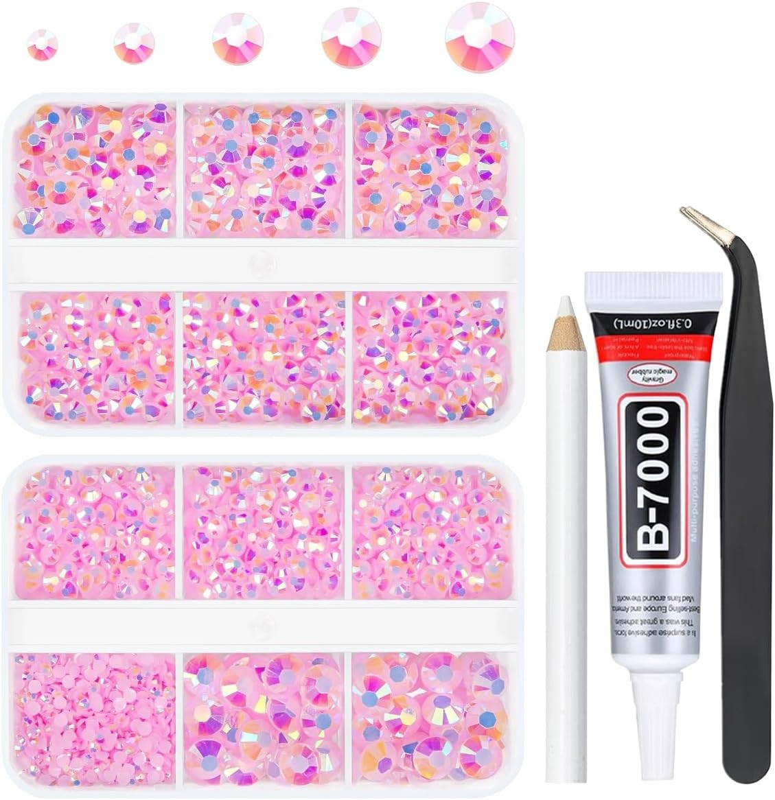 Qiipii Light Pink AB Resin Rhinestones W B7000 Glue for Bedazzling Crafting Flat