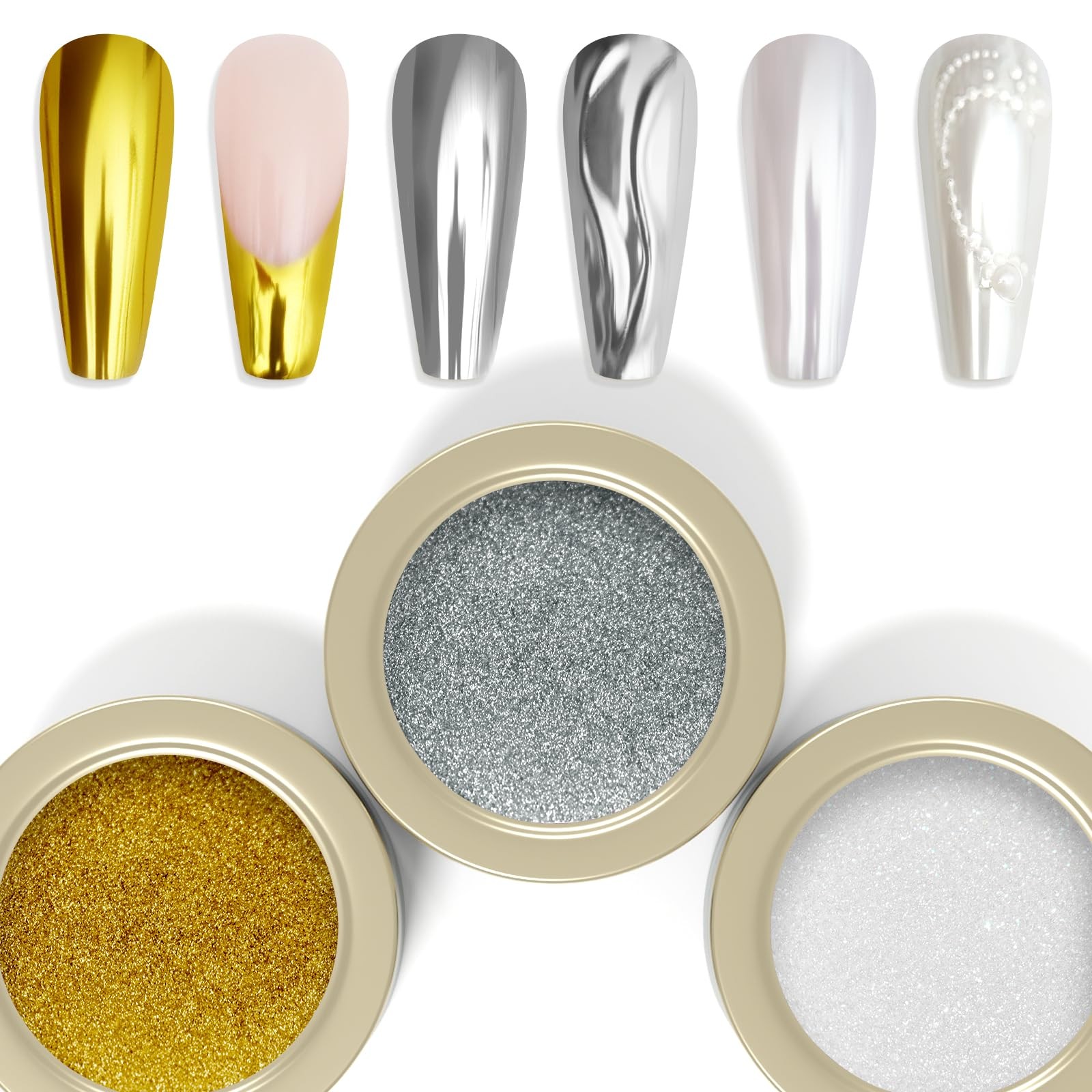 3 Colors Chrome Nail Powder Mirror Effect Metallic Dust Holographic Glitter G…