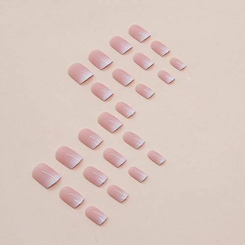 24 Pcs Nude Pink Press on Nails Short Square – Cute Fake Nails Press Design A1