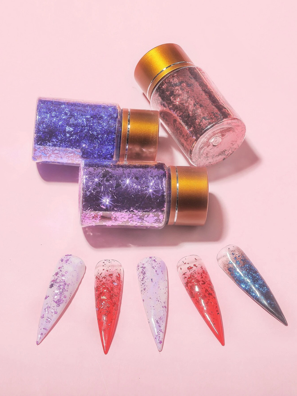 3 boxes Red, Blue and Purple Foil Nail Art Decoration