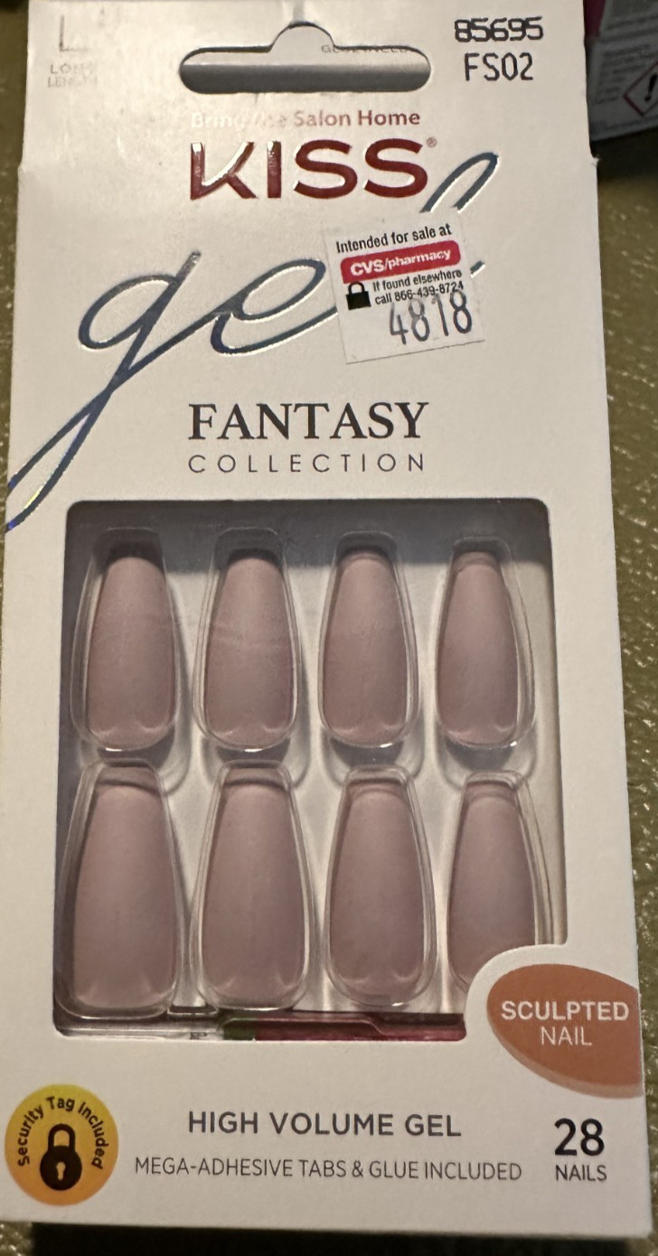 Kiss Nails Glam Fantasy Glue/Press on Long Eased Edge Mauve Pink Purple