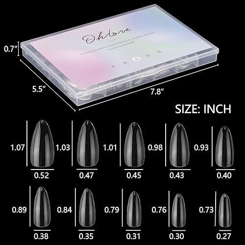 500Pcs Medium Almond Fake Nail Tips Full Cover Acrylic Nails Press on Clear
