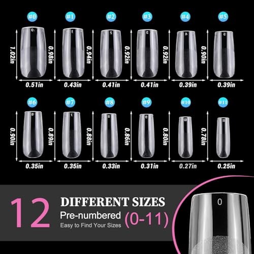 Square Nail Tips, 300pcs Soft Gel Nail Tips 12 Size – Medium Square Tips