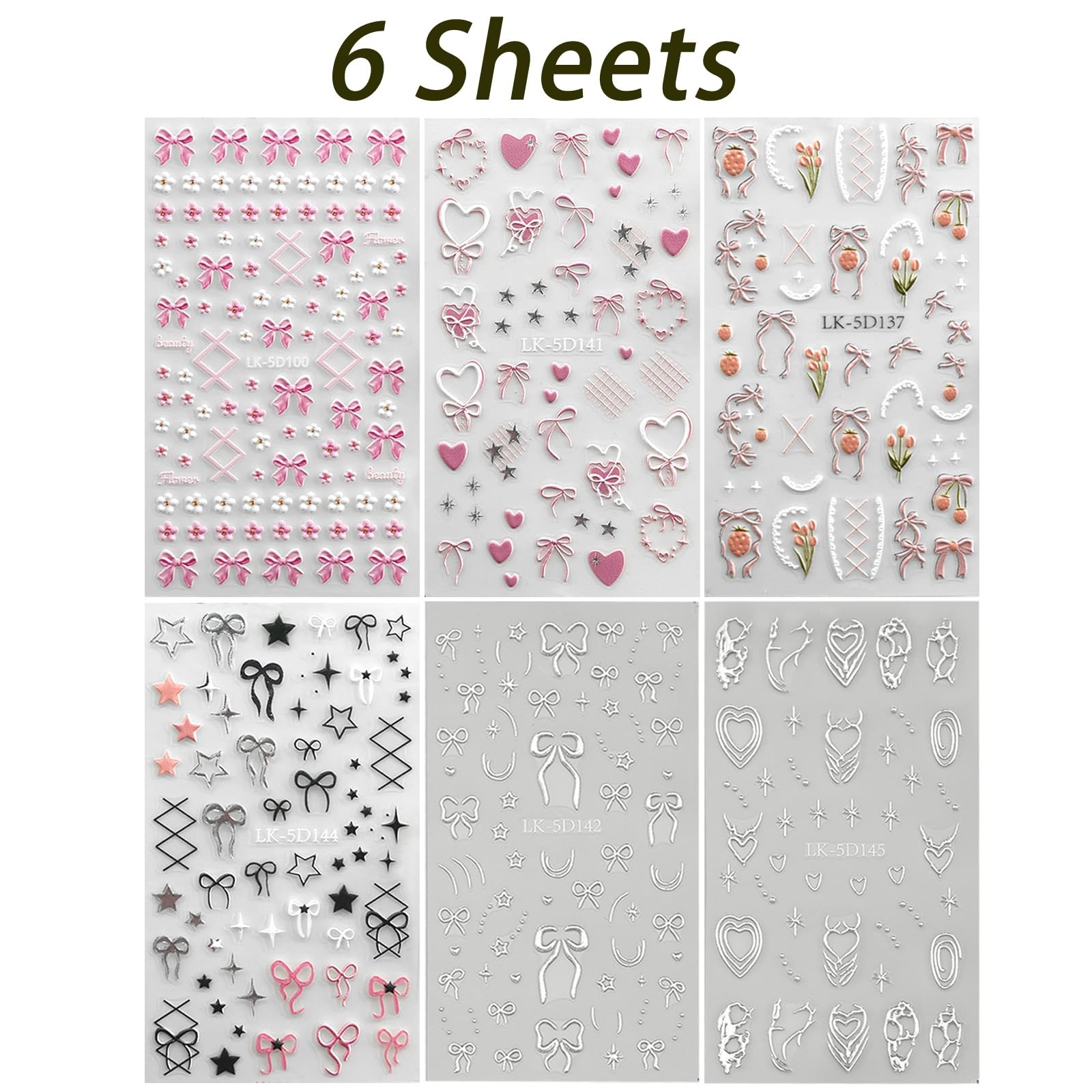 Nail Art Stickers 5D 3D Bow Cherry Flower Self Adhesive Spring Summer Design