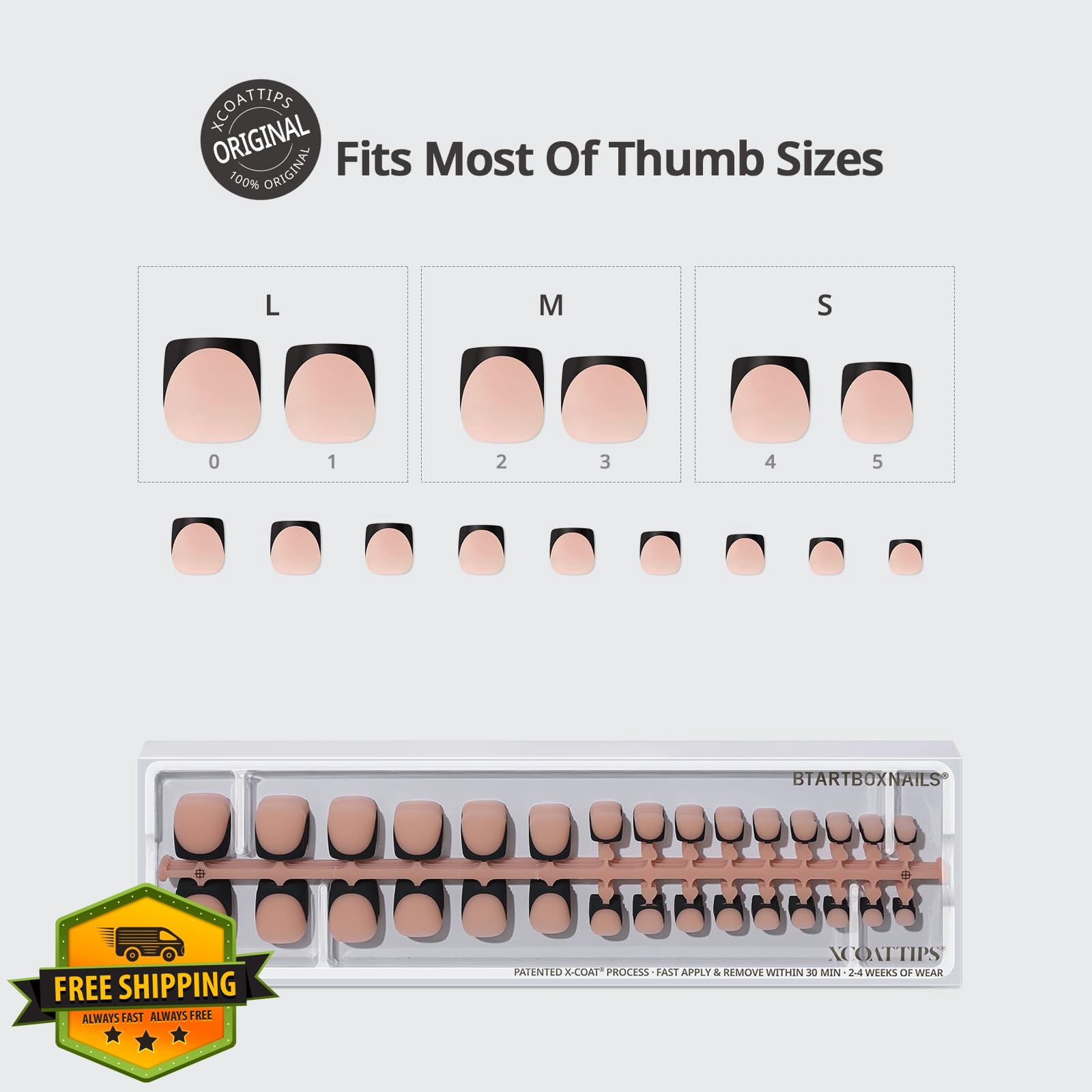BTARTBOXNAILS Toe Nails 03-Peach Base Black French S-L Square