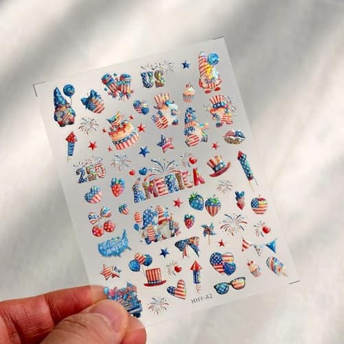 1 Sheets Independence Day Nail Stickers 5D Embossed 4th of American Flag-20