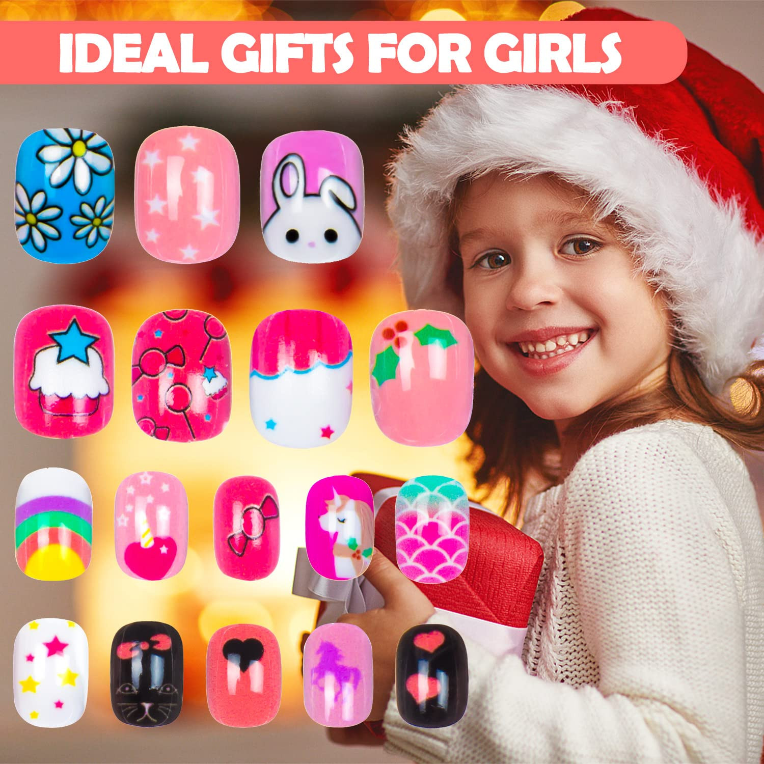 144 Pieces Press on Nails for Kids Children Fake Nails for Girls Artificial Kids