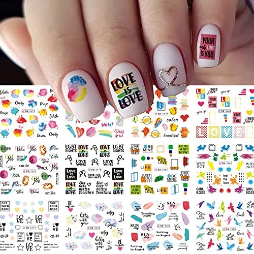 LGBT Gay Pride Nail Stickers Rainbow Love Heart Nail Decals English Lgbt-love