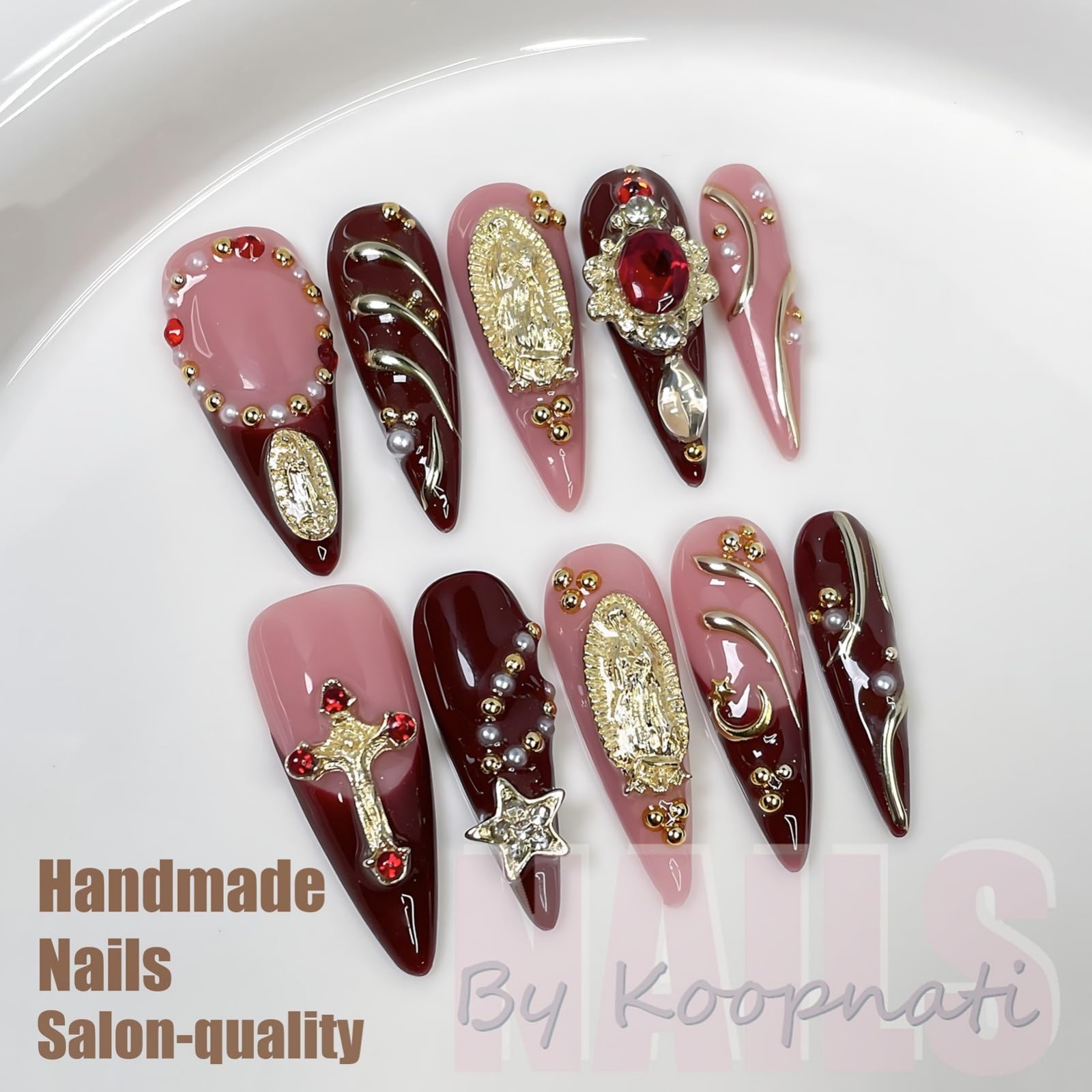 Handmade Almond Press On Nails with 3D French Tip Design – Nail Art for Women