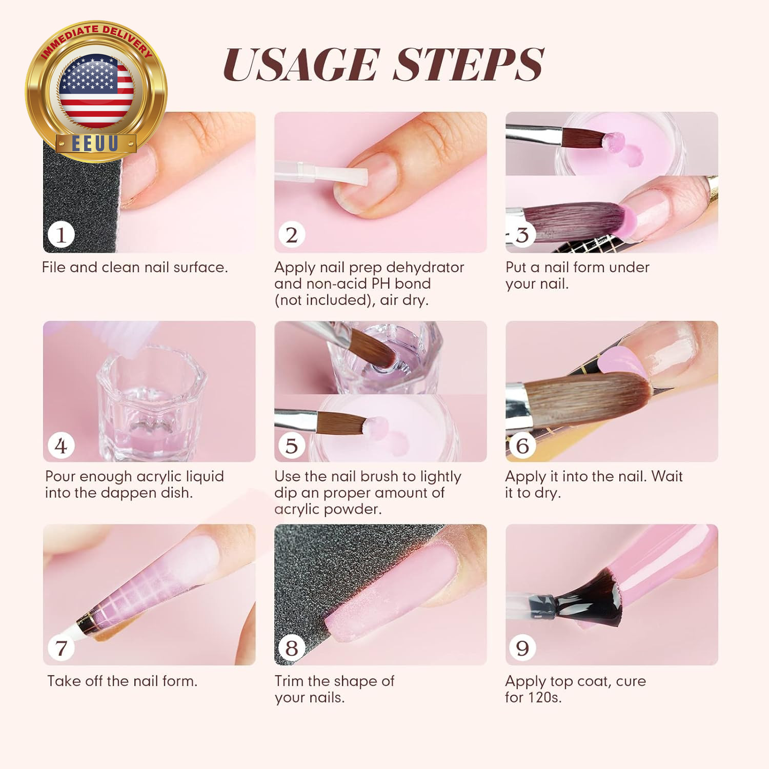Acrylic Nail Starter Kit: Clear Pink Nude Acrylic Powder & Liquid, Brush, Files,