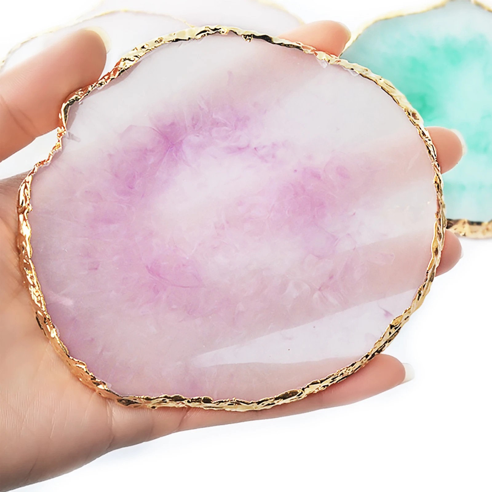 1-Pc Round Resin Agate Nail Art Palette False Nail Tips Mixing