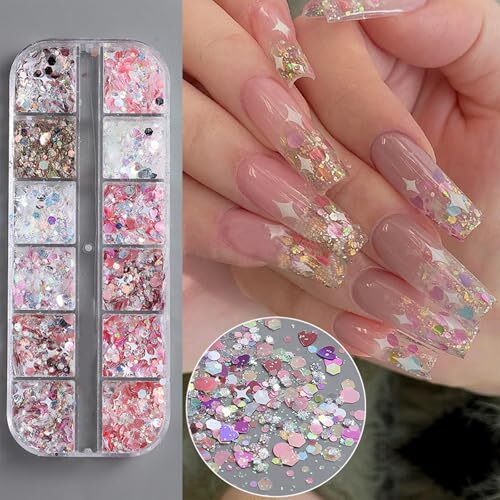 12 Grids Mixed Star Fragment Nail Art Glitters Sequins Holographic Heart stars