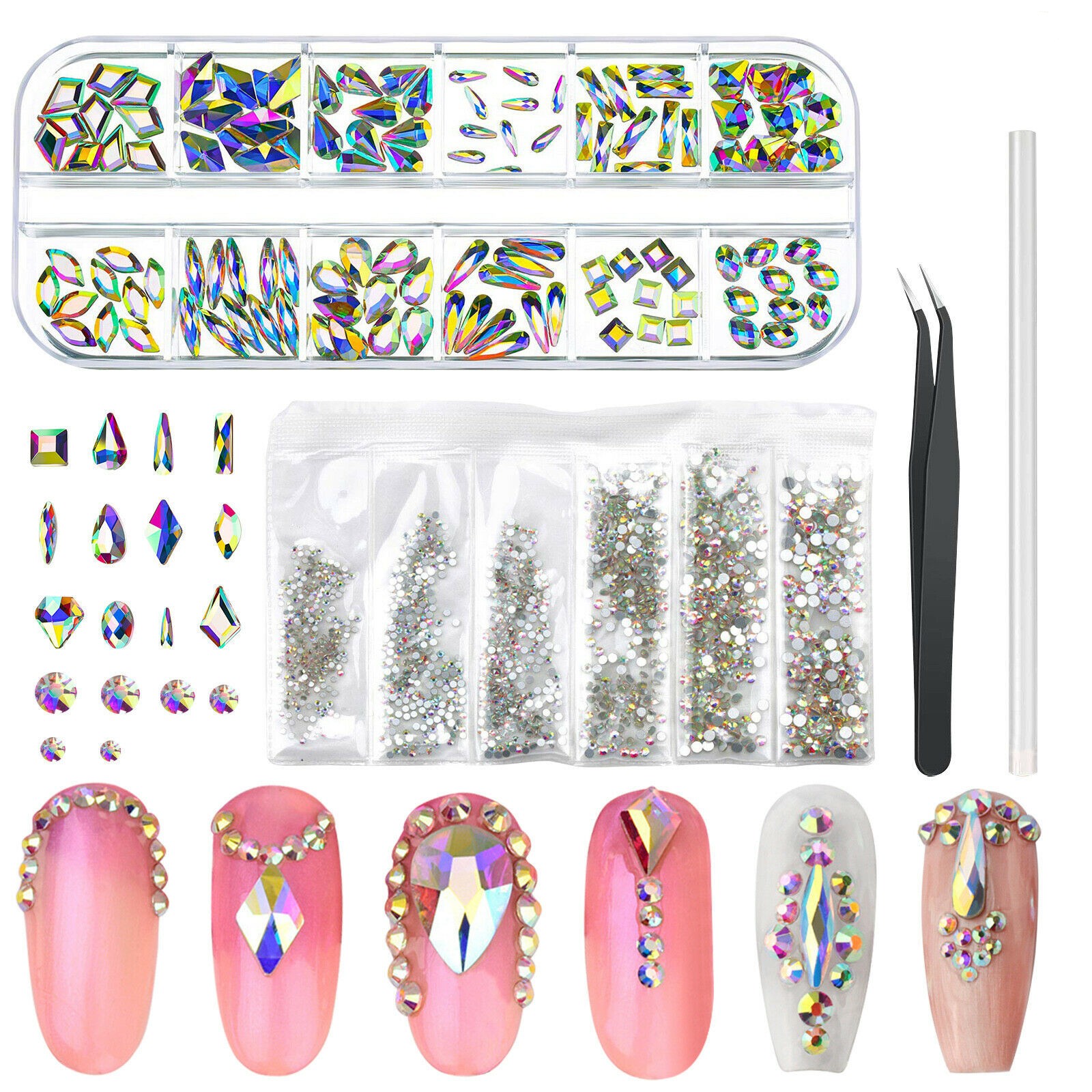 Mixed Size Nail Crystal Art Rhinestones Flatback Stones Nail Art Jewelry DIY M