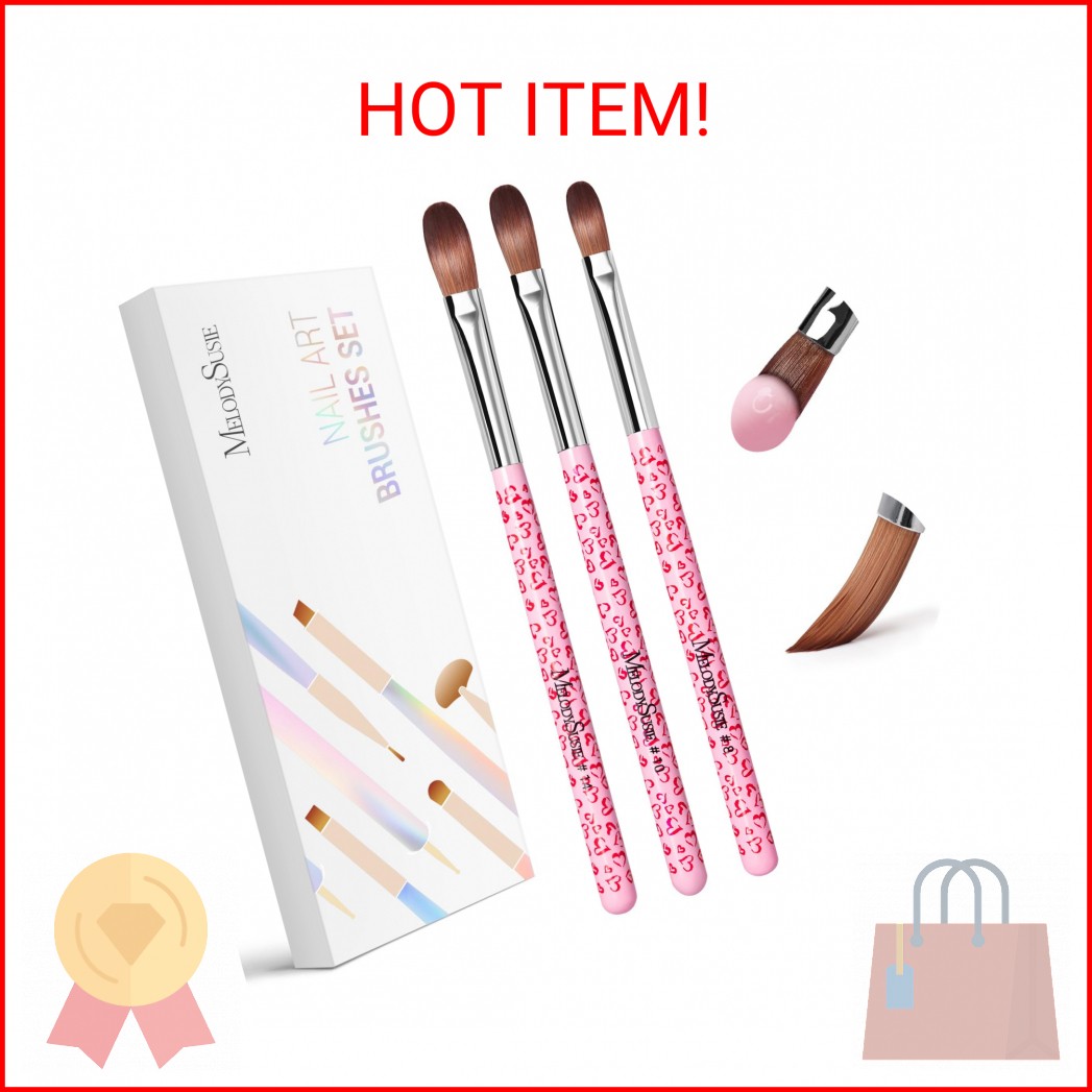 MelodySusie 3-Piece Acrylic Nail Brush Set – Sizes 8/10/14, Professional Nail Ar